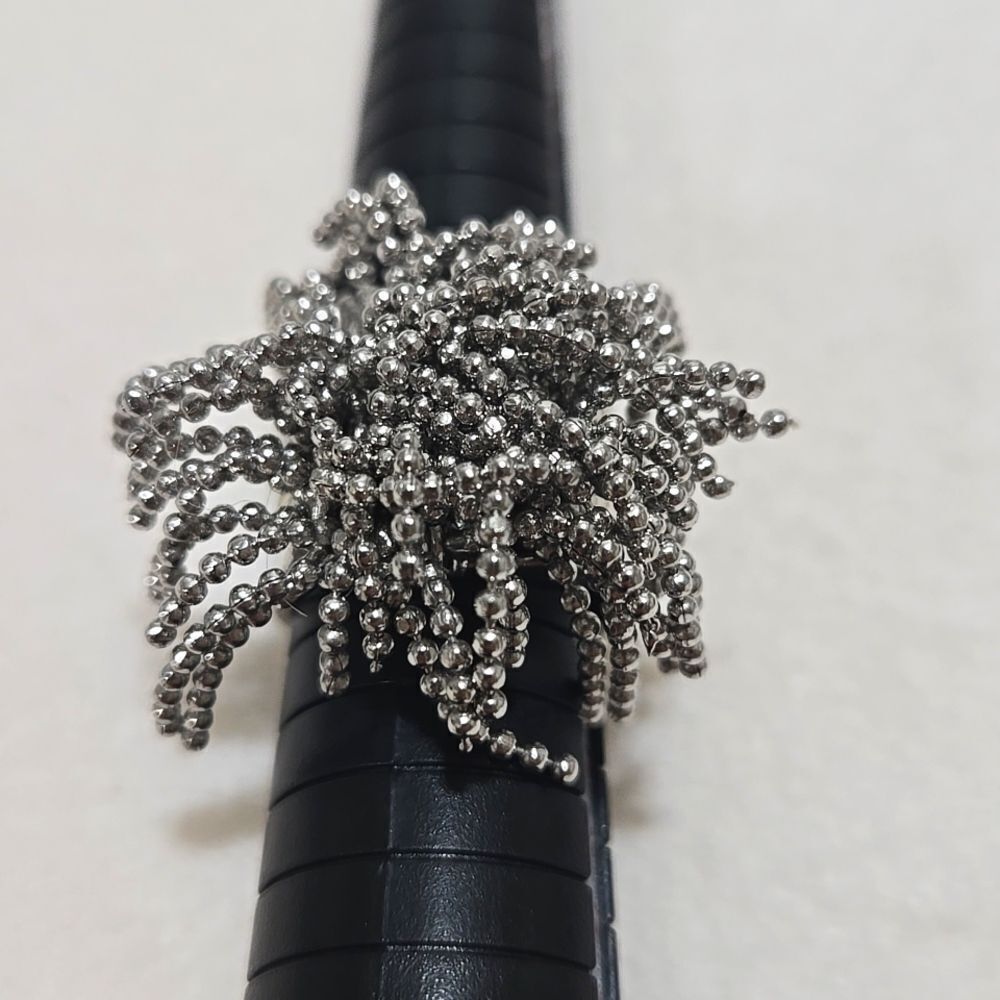 Silver Beaded Pom Pom Ring